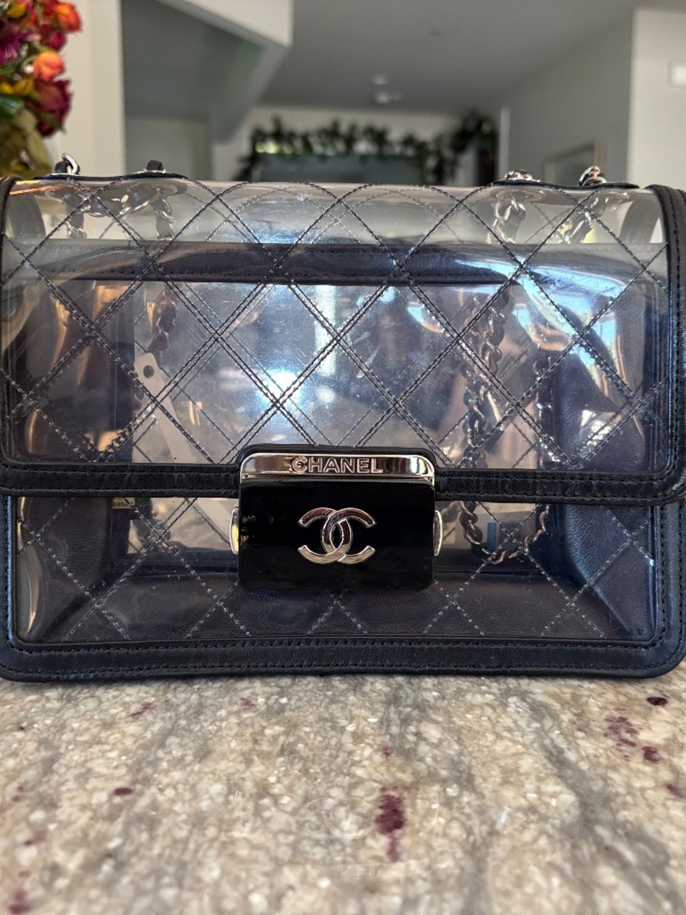 Chanel Transparent PVC Quilted Beauty Lock Flap Silver HW